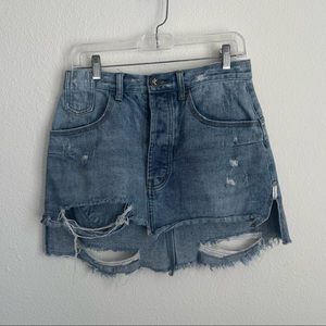 One Teaspoon Vanguard Denim Distress Skirt